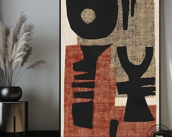 Geometric African Wall Art: Black, Yellow, & Boho Style