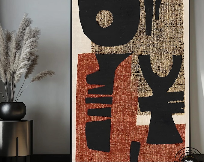 Geometric African Wall Art: Black, Yellow, & Boho Style