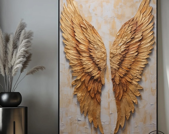 Angel Wings Abstract Framed Poster, Angel Wings, Wings, Gold Wings, Abstract Wall Art, Canvas Print. Wings Painting, Angel Wings Wall Art