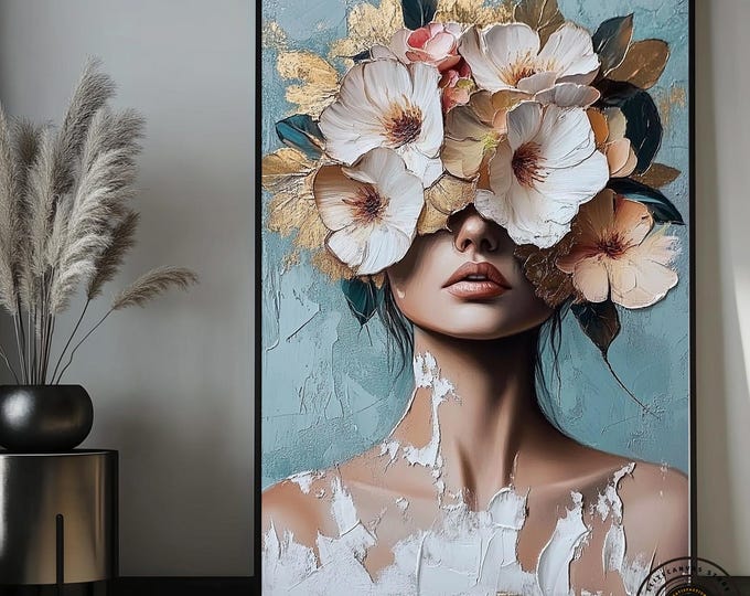 Woman with Roses Canvas Painting: Flower Head Wall Art