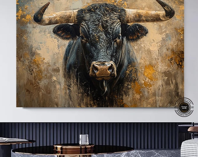 Bull canvas painting,Colorful bull,Bull painting art,Bull wall decor,Highland cow,Bull Abstract Canvas,Animal Painting,Big bull art