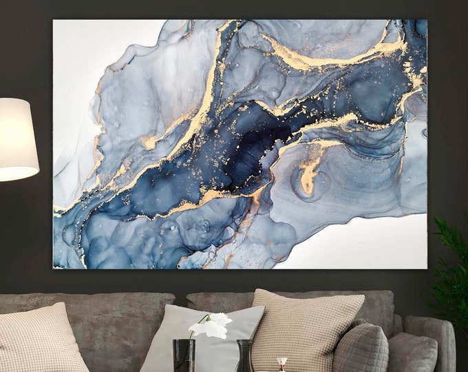 Marble Artwork | Blue Marble Wall Art | Blue Marble Print |Gold Marble | Gold Wall Art | Canvas Print wall Art | Wall Hangigin Blue Marble