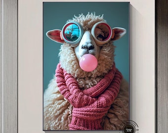 Funny Sheep Canvas Print, Sunglasses, Quirky Farmhouse Wall Art