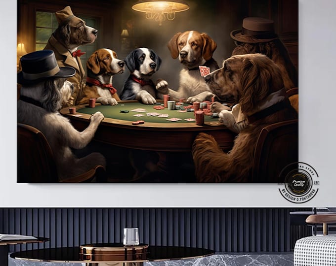 Dogs at Poker Table Canvas Print, Abstract Poker Wall Art, Dogs Playing Poker Print, Poker Club Wall Decor, Casino Wall Decor, Poker Canvas