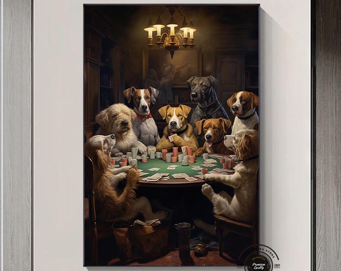 Dogs at Poker Table Canvas Print, Abstract Poker Wall Art, Dogs Playing Poker Print, Poker Club Wall Decor, Casino Wall Decor, Poker Canvas