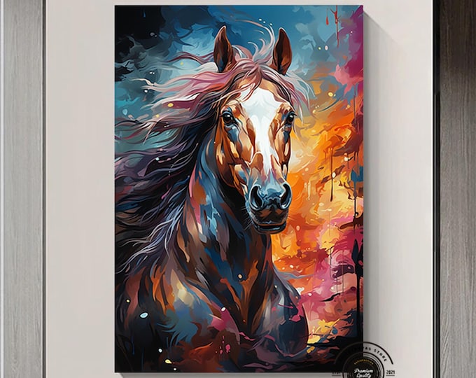 Abstract Horse Painting On Canvas, Large Horse Wall Art Print Colorful Abstract Wall Art, Wall Decor Over The Bed Animal Lover Gift For Home