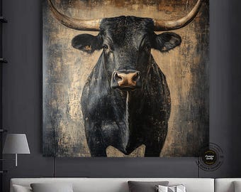 Charging Bull Canvas Print, Dynamic Animal Wall Art, Ready to Hang
