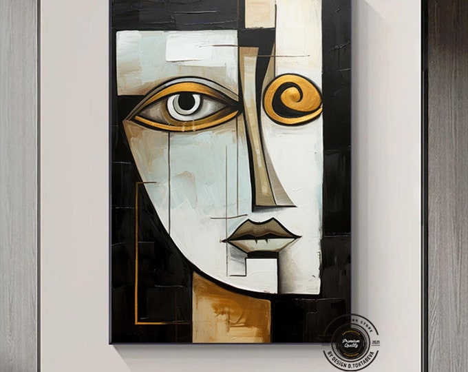Modern Geometric Wall Art Print , Colorful Faces Wall Art, Cubism Wall Art, Colorful Abstract Art Canvas, Contemporary Wall Art Large