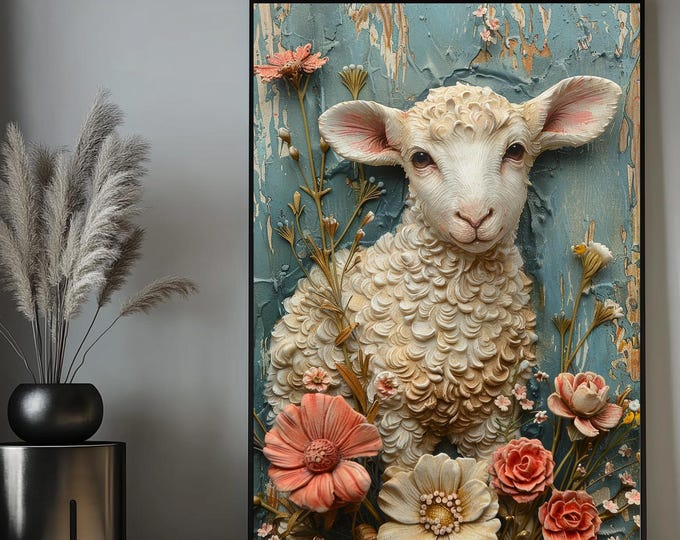 Sheep Art Canvas, Animal Portrait, 3D sheep canvas wall art., Unique Farm Decor, Ready to Hang, Perfect Gift for Nature Lovers,