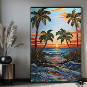 Florida Painting Ocean Beach and Palm Trees Art Print Florida Seascape Canvas Print Ocean Wall Art Florida Beach Canvas Wall Art