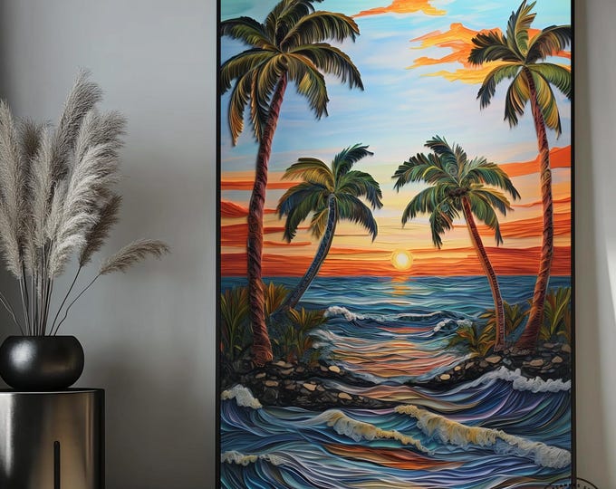 Florida Painting Ocean Beach and Palm Trees Art Print Florida Seascape Canvas Print Ocean Wall Art Florida Beach Canvas Wall Art