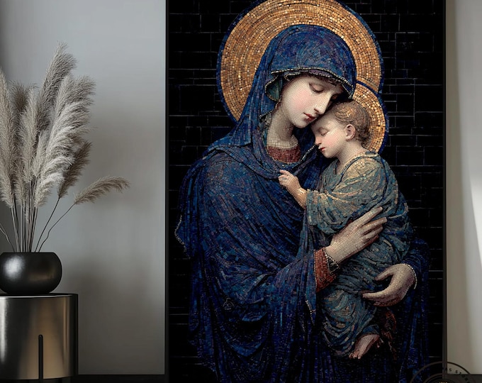 Virgin Mary and Child Canvas Art: Sacred Catholic Wall Decor