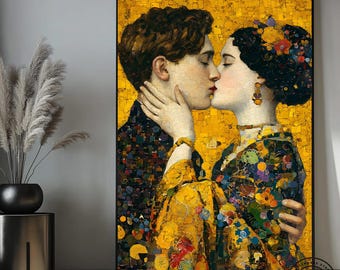 Romantic Canvas Painting, The Kiss by Gustav Klimt style,Golden Lovers Wall Art, Gustav Klimt Artwork, The Kiss Art Wall Decor, Unique Gift