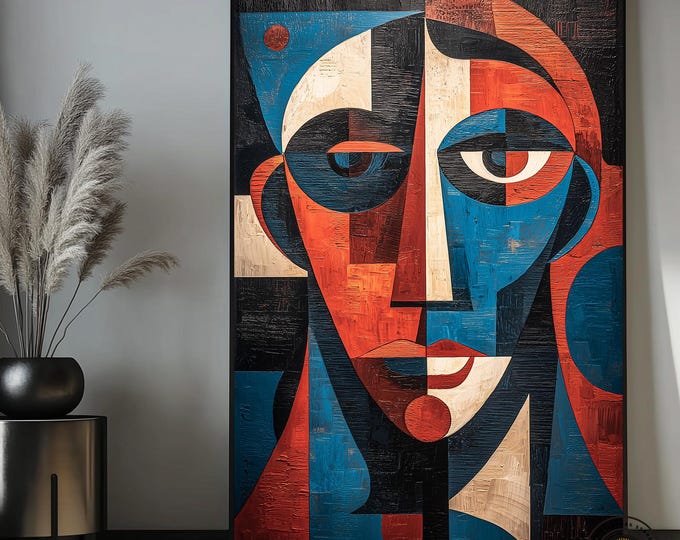 Abstract Faces Cubism Canvas Print, Cubism Painting Wall Art, Home Gift Ideas, Picasso Style Art Cubist Face Poster, Ethnic Home Decor
