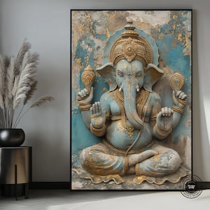 Lord Ganesha spirituelle Kunst gerahmte Leinwand, Ganesha Malerei, Ganesh Wandkunst, hinduistische Wandkunst, Hindu Gott, Diwali, religiöse Wandkunst, Ganesh