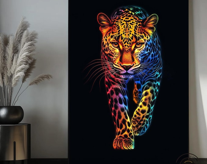 Rainbow Leopard Canvas Painting, Colorful Jungle Animal Wall Art, Vibrant Wild Cat Decor, Bold Gift for Wildlife Lovers