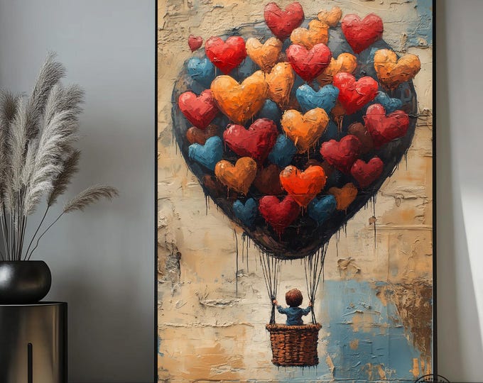 Banksy Balloon Boy Graffiti Canvas Wall Art, Banksy Style Pop Art, Banksy Flying Kid Street Graffiti Wall Art