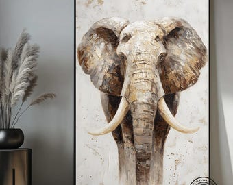 Modern decorative elephant wall art, earthy neutral tones like warm gray, beige, soft brown,African Wildlife Wall Decor,Elephant Animal Art,