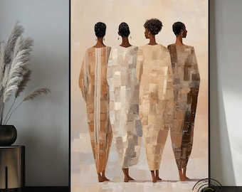 African Women Wall Art, Black Women Canvas Art, African Feminine Decor, Neutral Beige Wall Art, Afrocentric Art, Modern Woman Portrait
