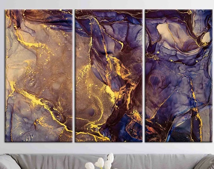 Purple And Gold Marble, Alcohol Ink Wall Decor, Abstract Canvas Art, Contemporary Art, Gold Marble Wall Decor, Modern Poster,