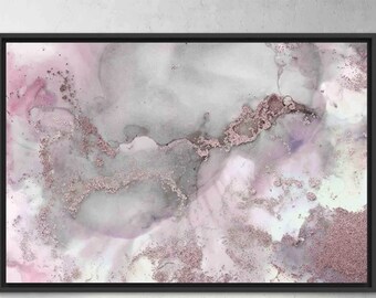 Pink and Gray Shimmery Marble Poster, Abstract Alcohol Ink Wall Art