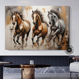 Gold Pferd Gemälde Druck auf Leinwand: Moderne Tierkunst