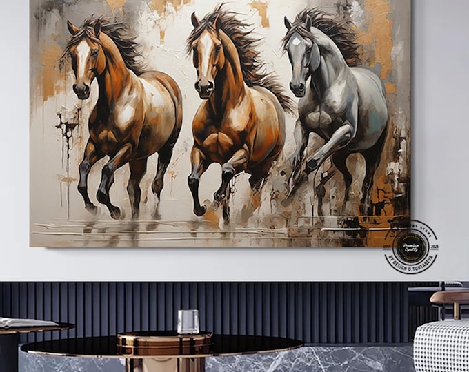 Gold Horse Painting Print On Canvas, Gold Wall Art Bedroom, Modern Wall Art Decor Print, Black And Gold Wall Art, Animal Lover Gift
