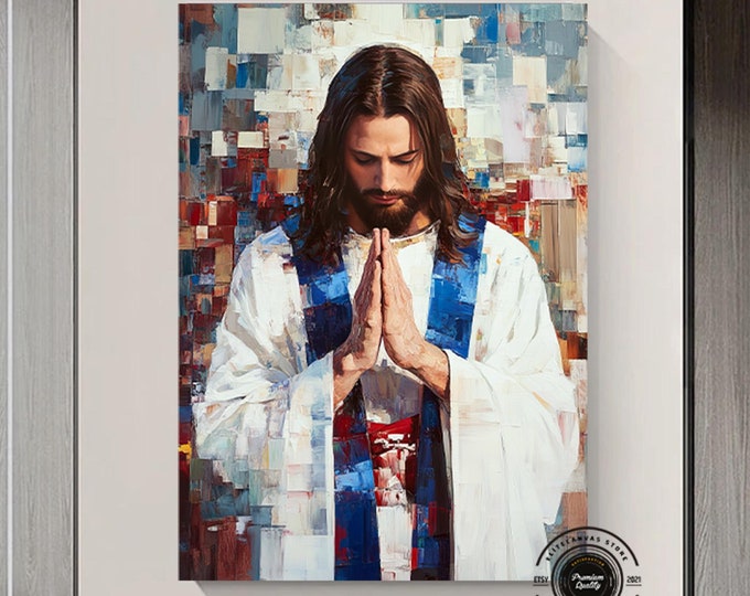 Jesus Praying Canvas Painting – High-Quality Wall Art for Bedroom or Living Room, Spiritual and Inspirational Decor, Ready to Hang