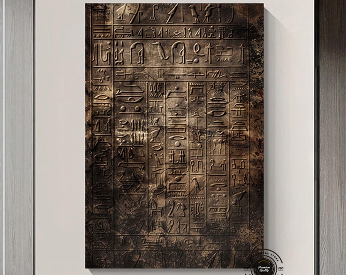 Ancient Egyptian Hieroglyphs on a Black Base Wall Decor - Intricately Crafted Symbolic Art Piece