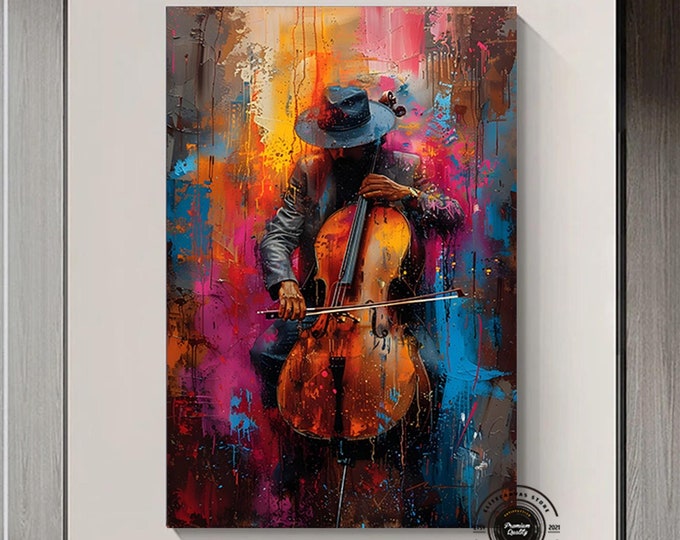 African Jazz Art, African Canvas, Jazz Wall Art,Black Man Musician Canvas, Colorful painting  with jazz band on the streets