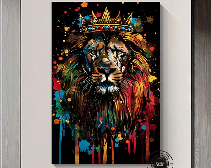 Graffiti Lion Wall Art Print, Abstract Lion Painting, Graffiti Pop Art Wall Art, Lion Pop Art Painting, Graffiti Art Canvas, Street Art Gift