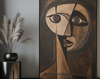 Picasso Style Abstract Face Canvas Print: Modern Home Decor