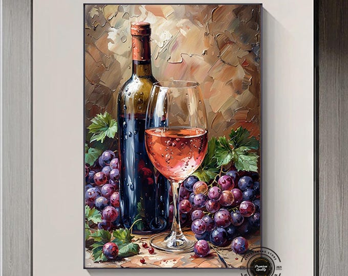 Wine bottle canvas wall art wine glass canvas wall decor red wine canvas art fruit and wine ready to hang canvas wall decor