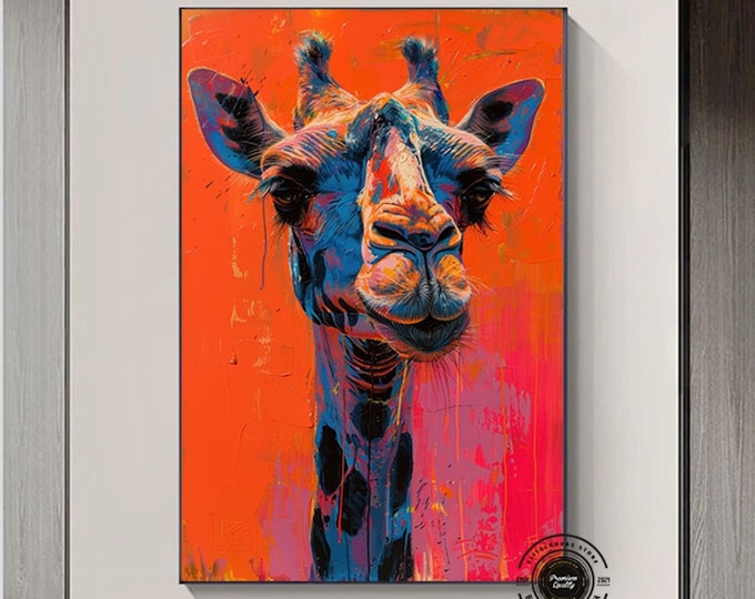 Colorful Giraffe Art Print, Vibrant Animal Portrait Canvas, Abstract Jungle Safari Decor,Playful Giraffe Wall Art for Living Room or Nursery
