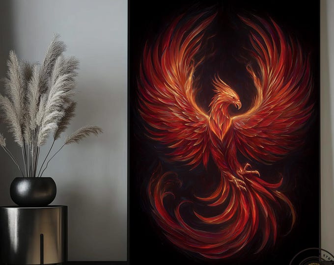 Fiery Phoenix Canvas Painting: Mythical Bird Wall Art