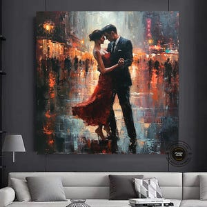 Tango Couple Canvas Painting: Large Framed Music Room Art