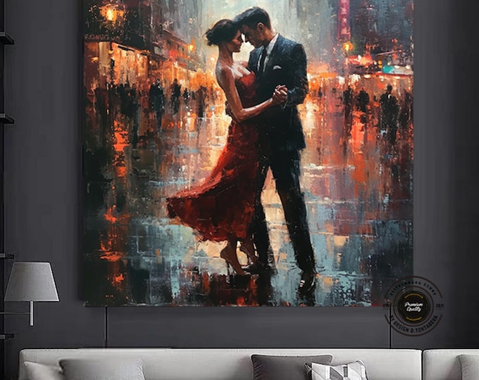 Canvas Home Decor, Large Canvas, Couple Dancing Painting Print, Music Room Art, Tango Couple Canvas Painting, Framed Canvas Ready to Hang