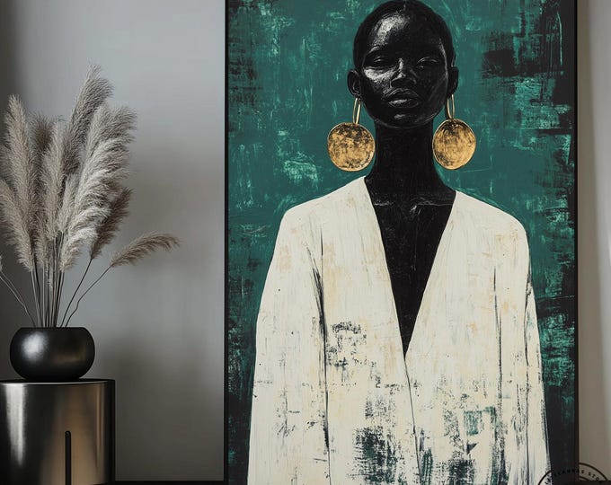 Minimalist Black and White Portrait of African Woman in Profile, Modern Afro Art Print with White Shirt, Home Wall Decor