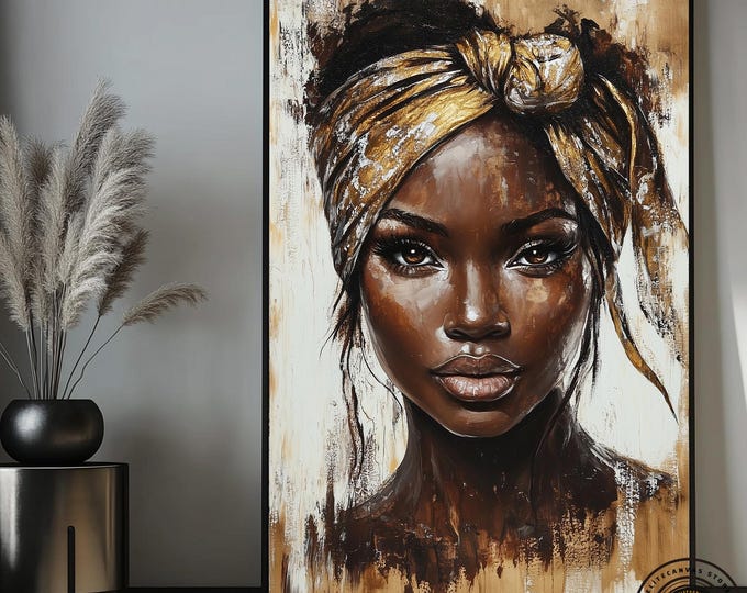 African American Art Canvas Large, Black Woman Portrait Art, Abstract African Woman Print, Colorful Abstract Art Prints, Oversized Wall Art