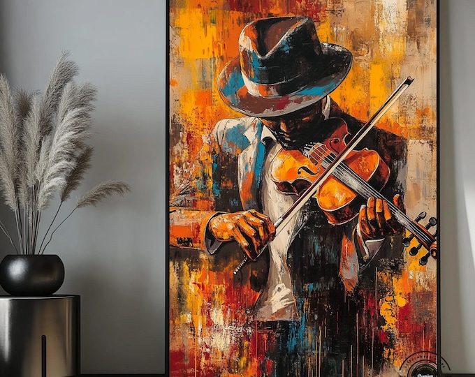 Violin Player Painting Canvas, Man With Violin Wall Art, Music Room Decor, Gift For Musicians, Framed Ready To Hang, Canvas or Poster, Gifts