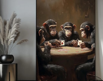Funny Monkey Poker Canvas Art: Humorous Chimpanzee Print