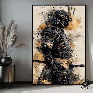 Framed Samurai Canvas Art: Japanese Warrior Portrait
