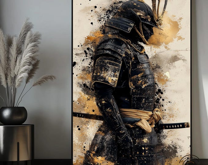 Samurai Framed Canvas.Samurai Art Samurai Poster, Samurai Wall Art Samurai Portrait Samurai Armor Samurai Helmet Japanese Wall Art.