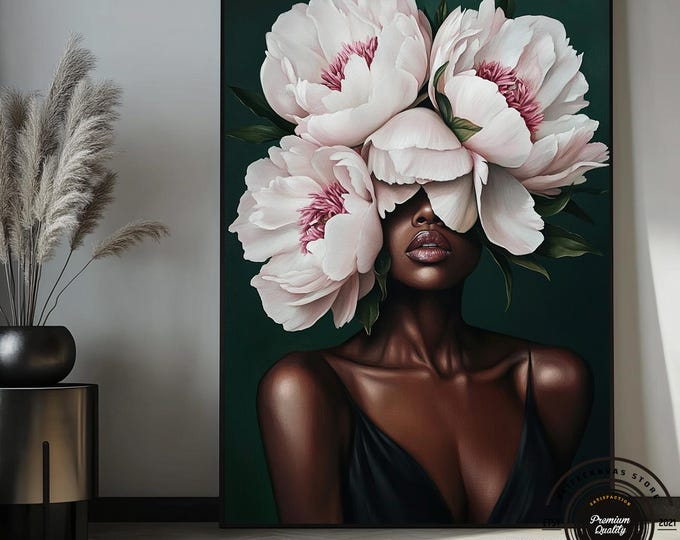 Bohemian and Elegant Home Decor: Floral Black Woman Figure Canvas Print
