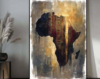 Afrikaanse kaart als wanddecoratie, Afrikaans tribaal canvas, decoratie met Afrikaanse cultuur, etnische wanddecoratie, boho Afrikaanse kunst, luxe Afrikaanse woondecoratie