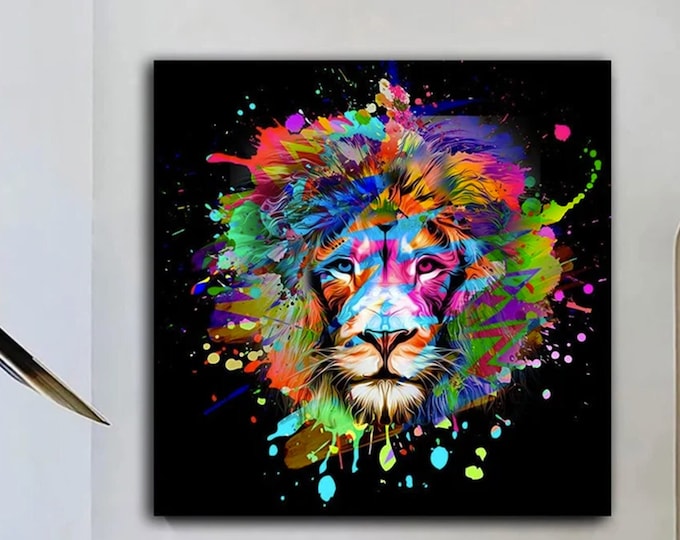 Colorful Lion Canvas, Lion Canvas, Lion Wall Art, Lion Poster, Animal Wall Art, Animal Poster, Animal Canvas, Abstract Wall Art, Lion Decor