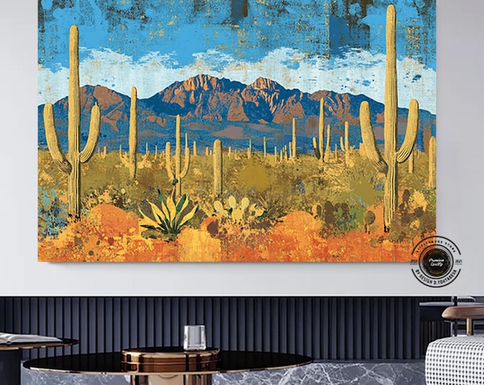 Boho Style Arizona Canvas Print, Arizona in a Vintage Oil Painting Style, Boho Arizona Wall Art, Rustic Arizona Desert Print