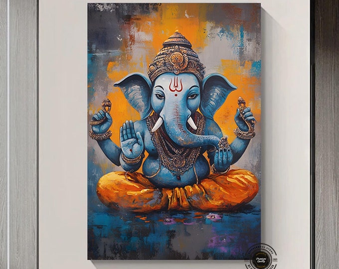 Lord Ganesha Wall Art , Hindu God Lord Ganesha Canvas Art, Ganesha Painting, Hindu Art, Hinduism, Wall Art, Wall Decor, large wall art