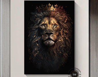 Lion King Canvas Art: Black Gold Abstract Painting, Ready to Hang