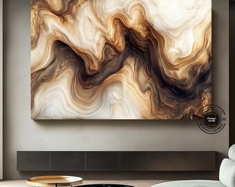 Extra Large Abstract Tree Ring Canvas Art: Rustic Nordic Wall Decor